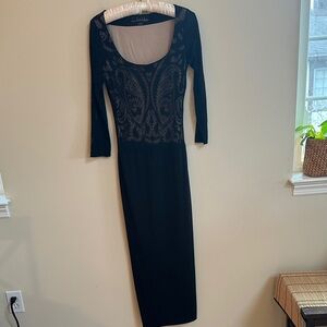 Nicole Miller Black Long Sleeve Dress with Patterned Bodice